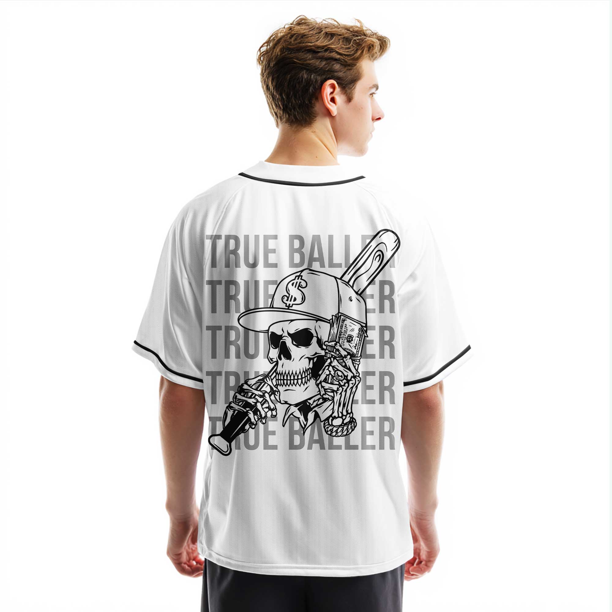 TRUE BALLER - Custom White Black Baseball Jersey