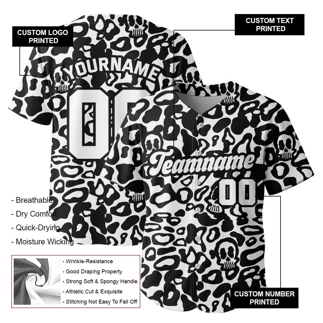Custom Baseball Jersey with Skull Leopard Pattern