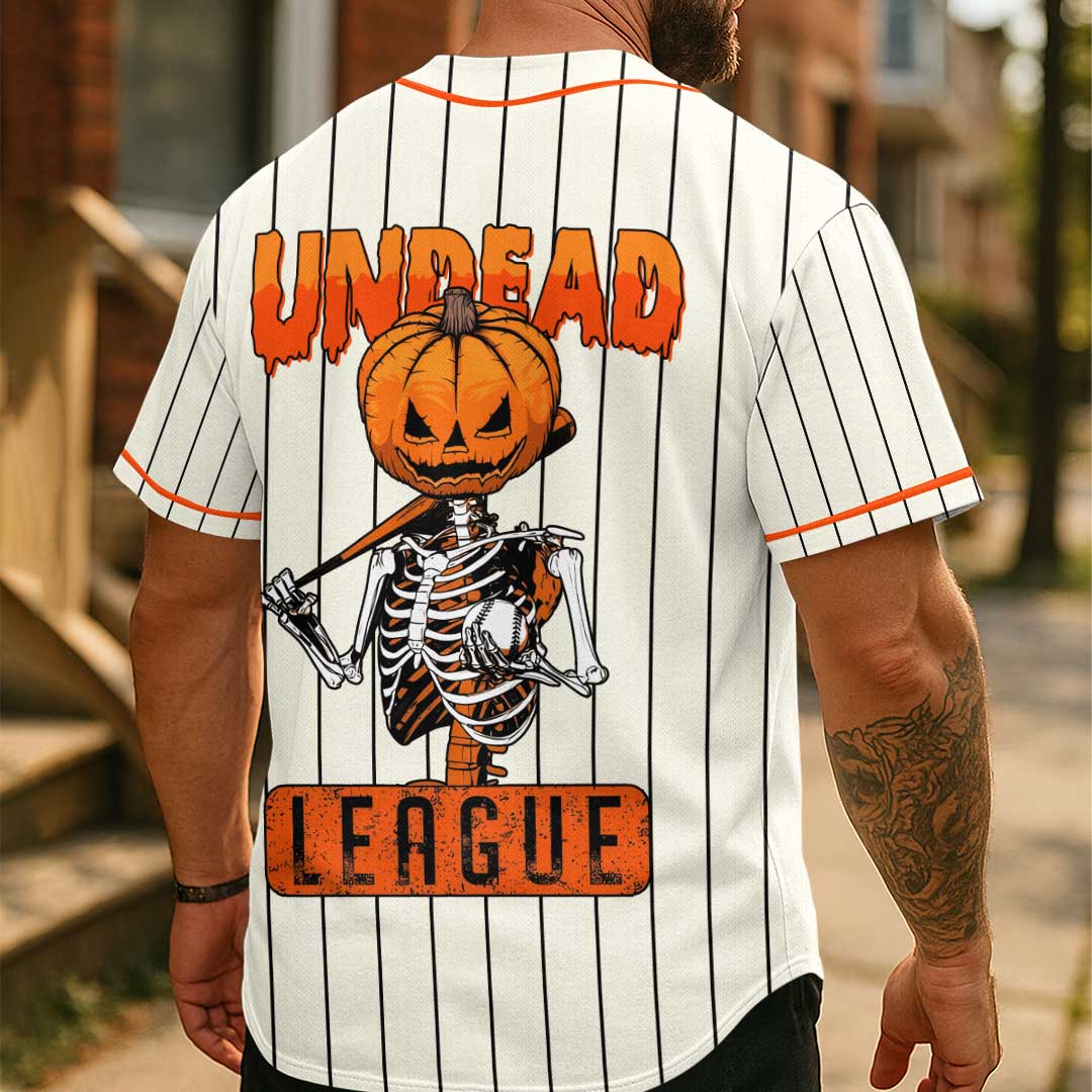 Undead League - Custom Cream Orange Halloween Baseball Jersey