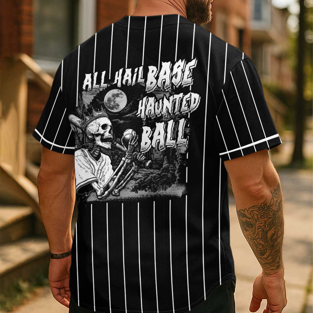 All Hail Base-Haunted-Ball - Custom Black White Halloween Baseball Jersey