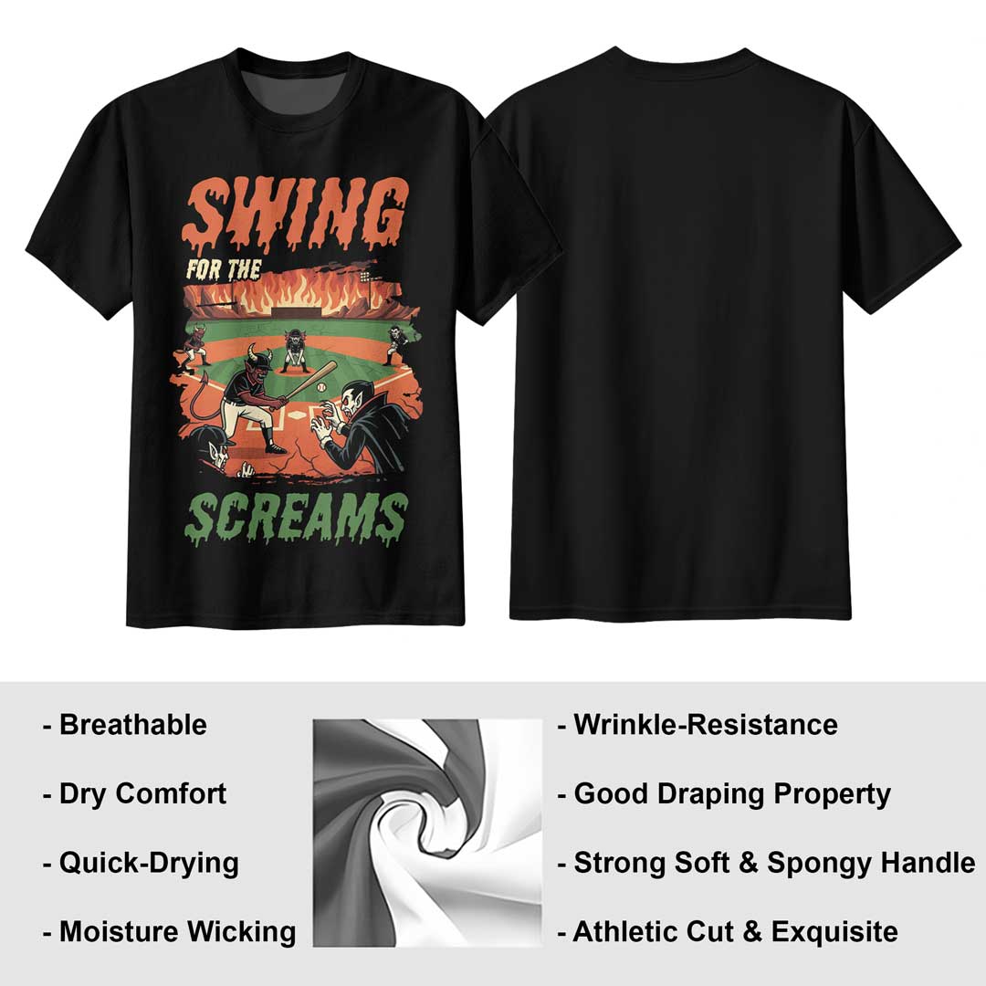 Swing For The Screams Black White Baseball Halloween T-Shirt