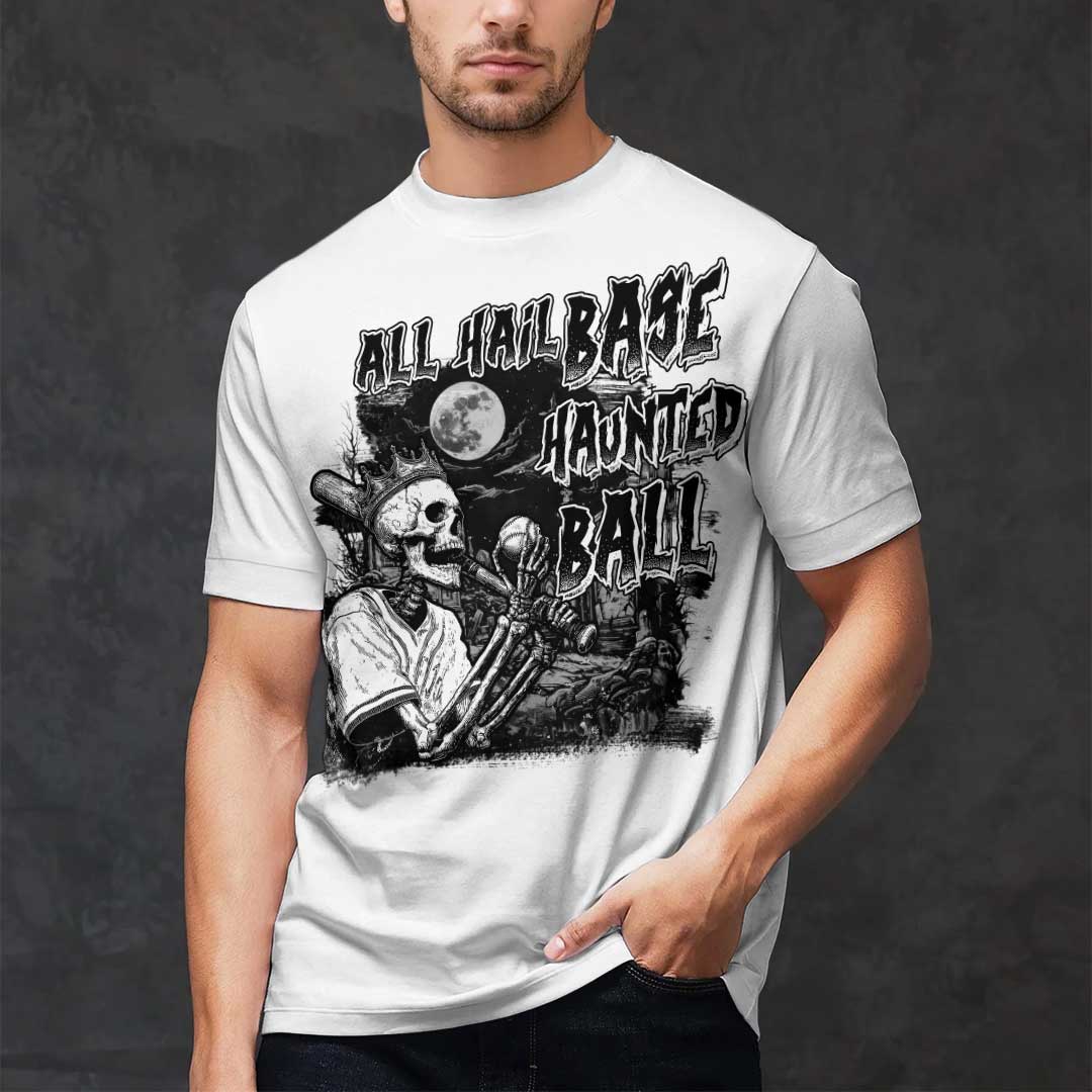 All Hail Base-Haunted-Ball Black White Baseball Halloween T-Shirt