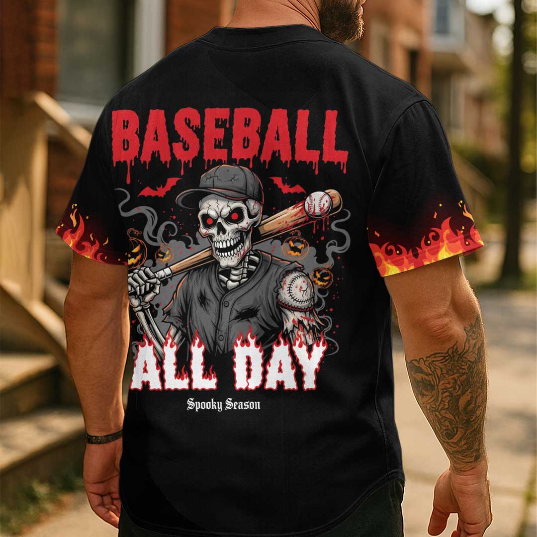 Baseball All Day - Custom Black Halloween Baseball Jersey