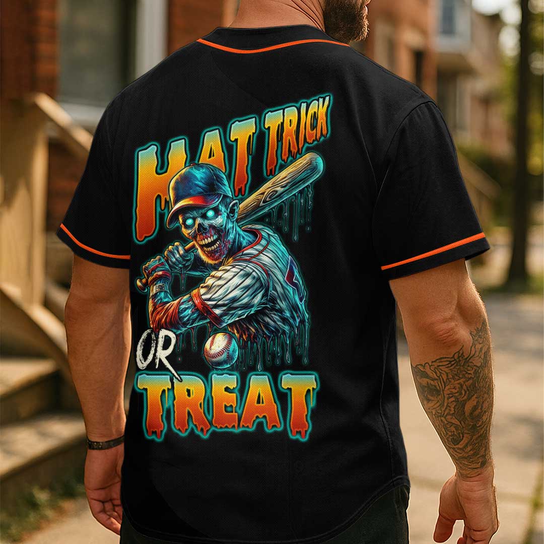 Hat Trick Or Treat - Custom Black and Orange Baseball Jersey