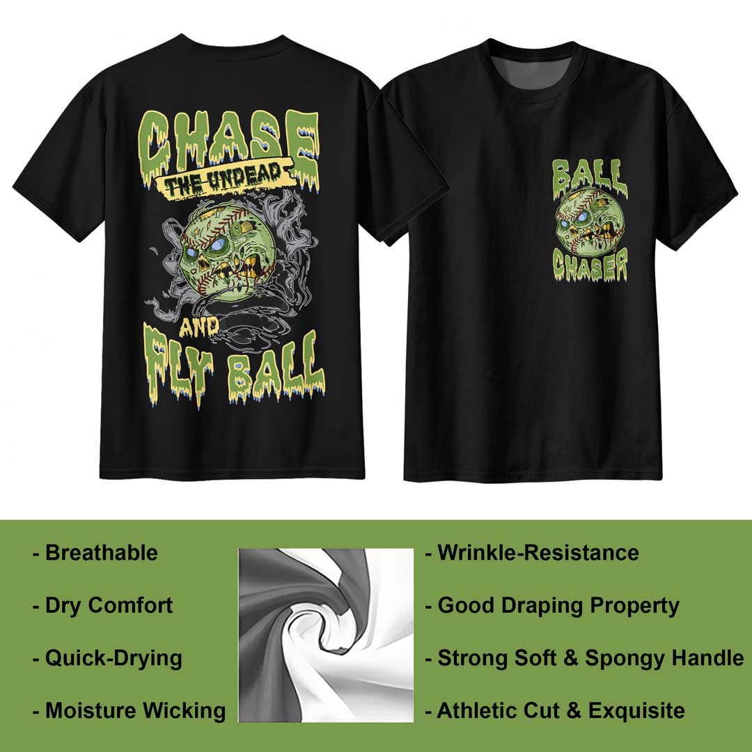 Chase The Undead And Fly Ball Black White Baseball Halloween T-Shirt