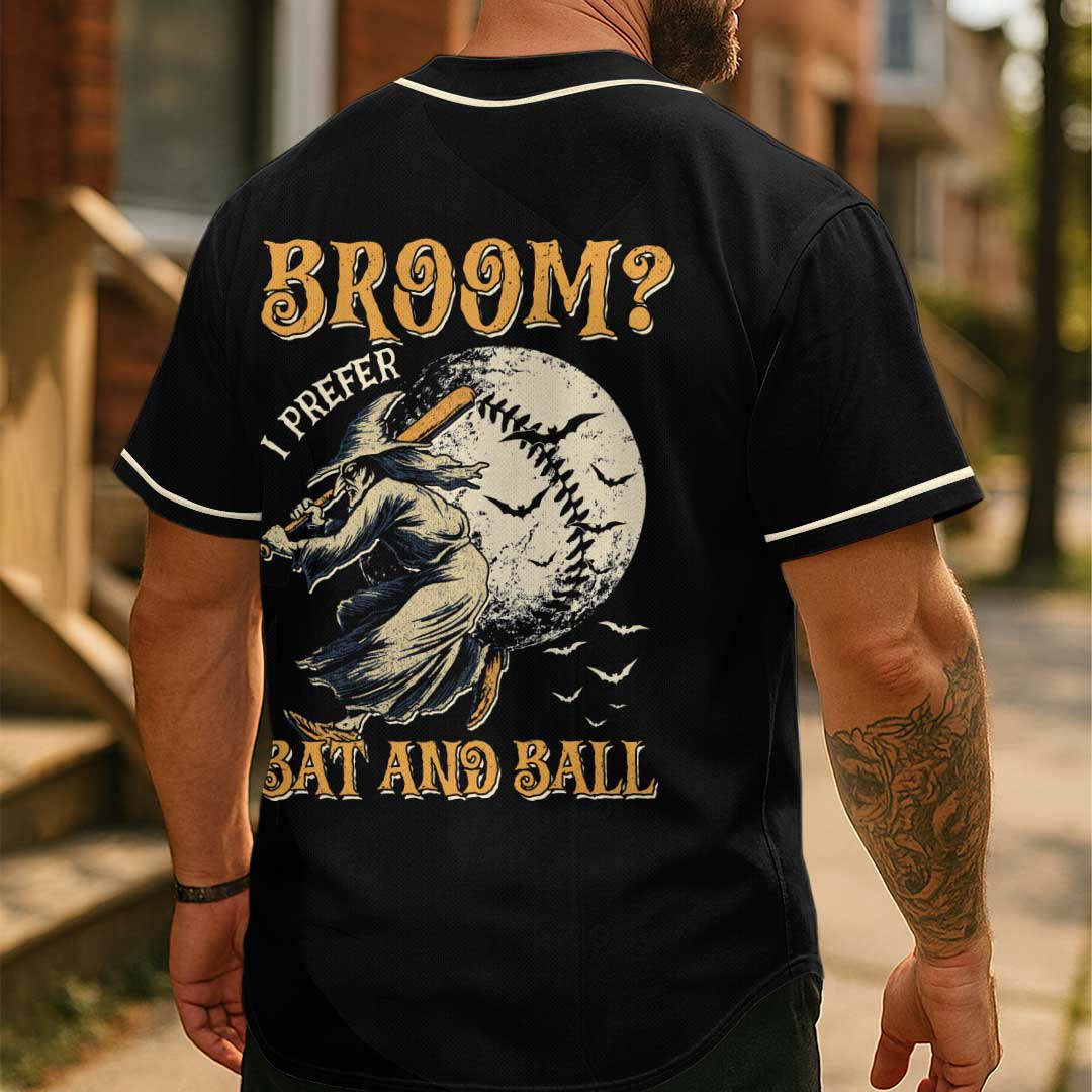 A Witch Prefers Bat And Ball - Custom Black Halloween Baseball Jersey