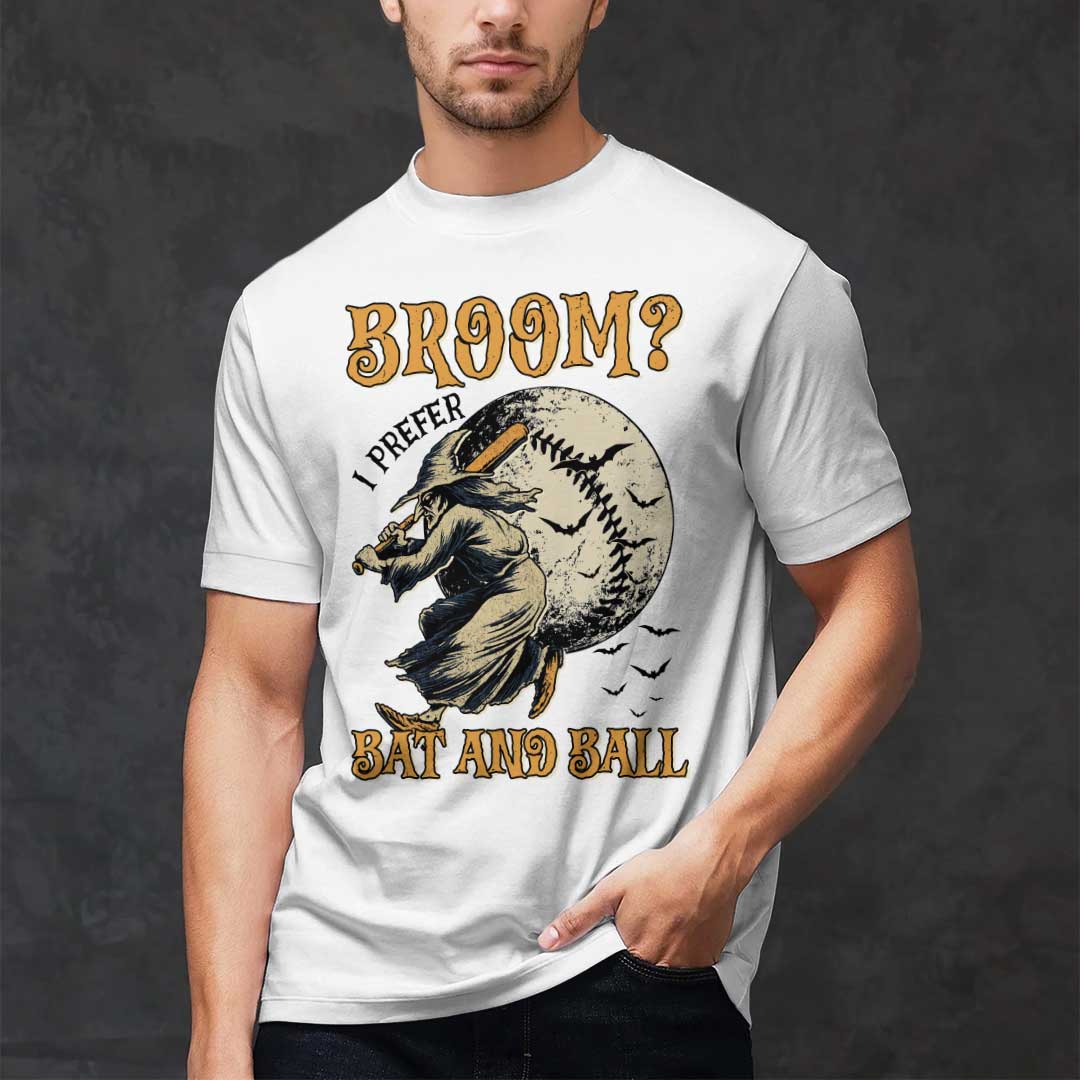 A Witch Prefers Bat And Ball Black White Baseball Halloween T-Shirt