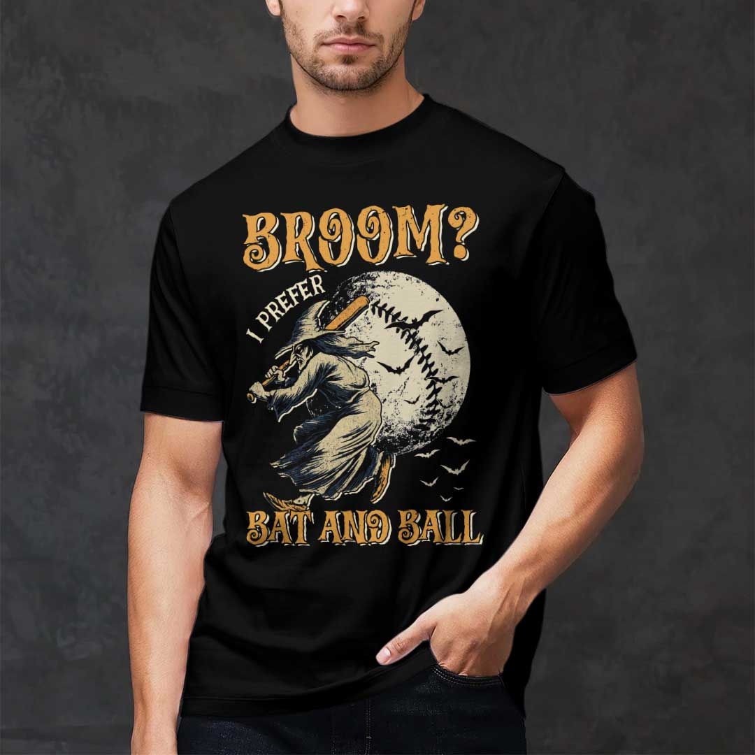 A Witch Prefers Bat And Ball Black White Baseball Halloween T-Shirt