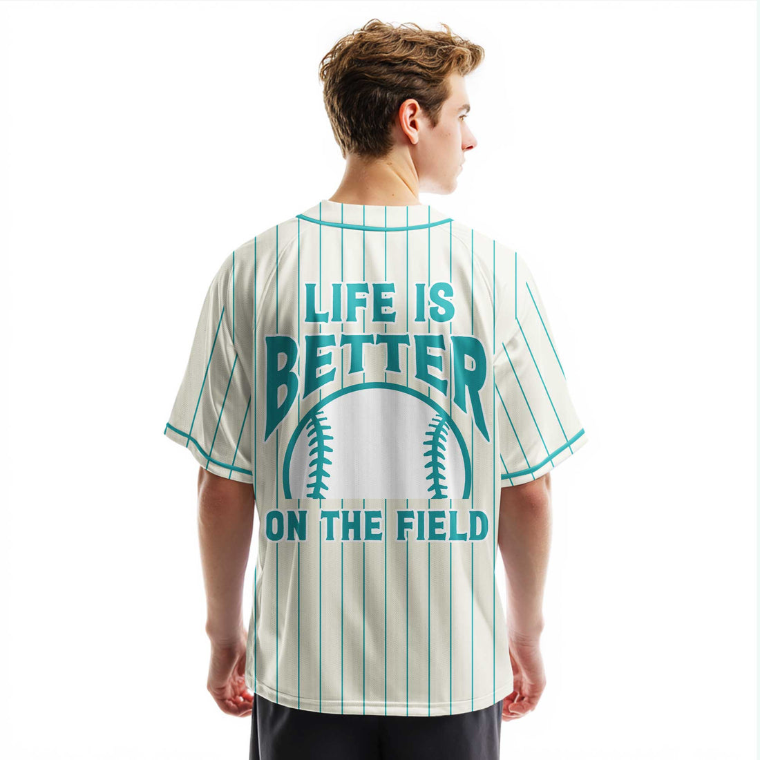 Life Is Better On The Field - Custom Cream Aqua Blue Baseball Jersey