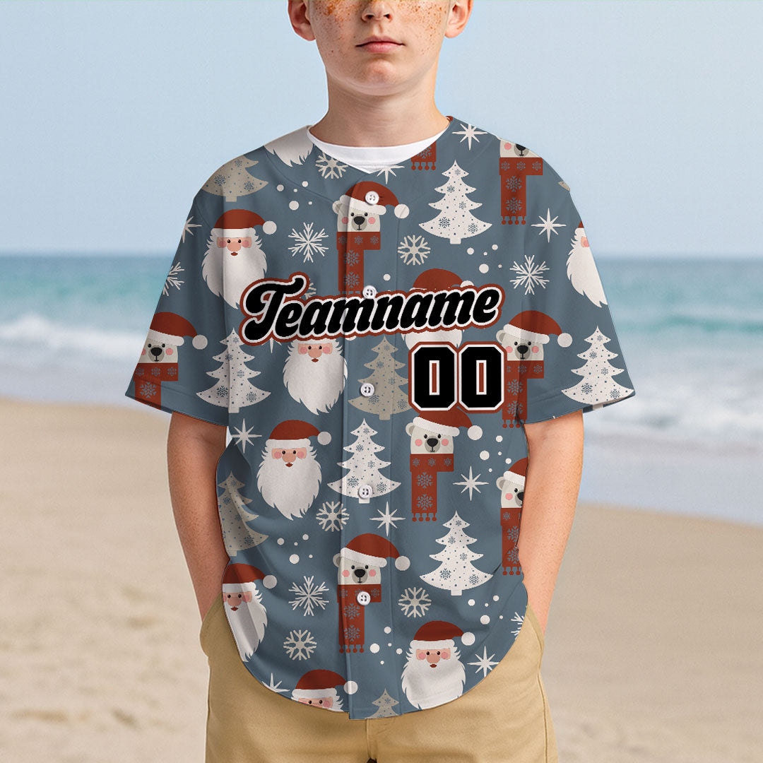 Custom Baseball Jersey with Santa and Bear Christmas Pattern