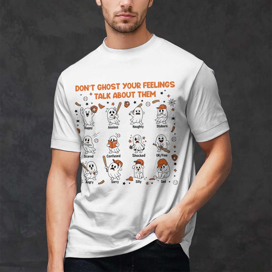 Don't Ghost Your Feelings Talk About Them Baseball Halloween T-Shirt