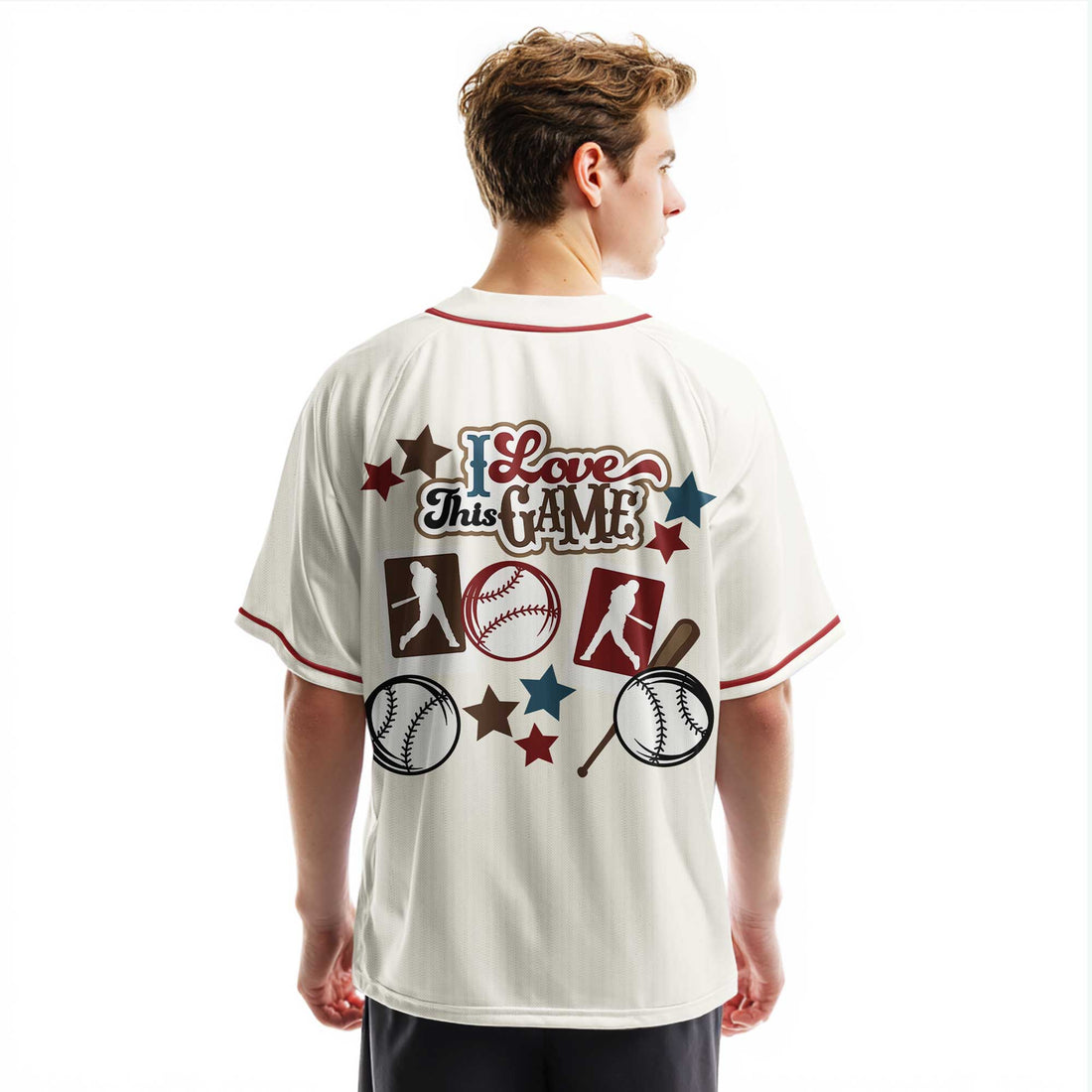 I Love Baseball - Custom Cream Red Baseball Jersey