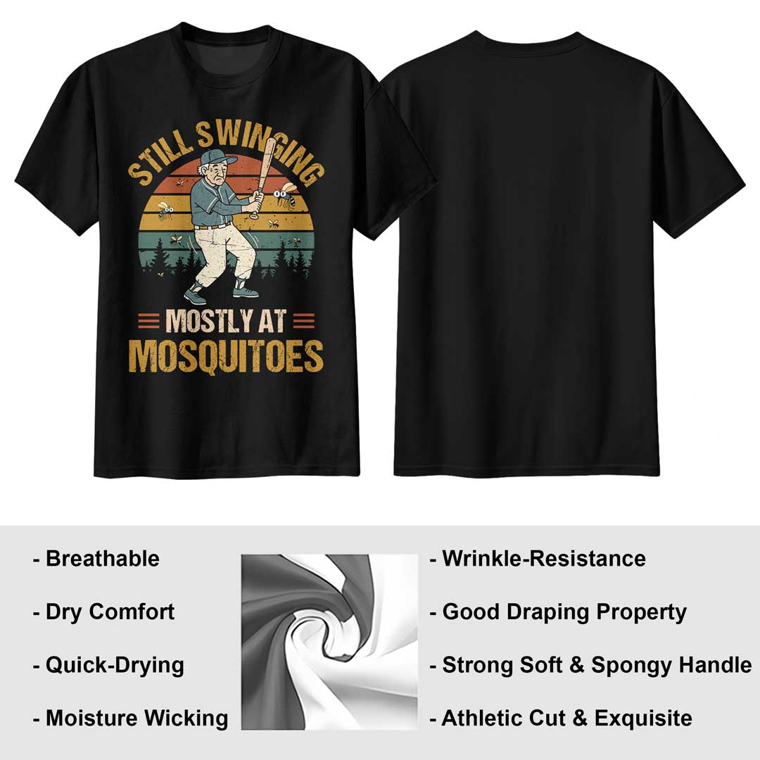 Still Swinging... Mostly At Mosquitoes - Black Grey Green Baseball T-Shirt