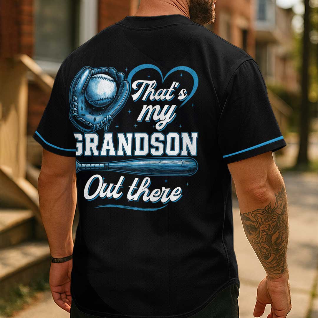 Grandpa Of The Rookie That's My Grandson Out There - Custom Black Blue Baseball Jersey