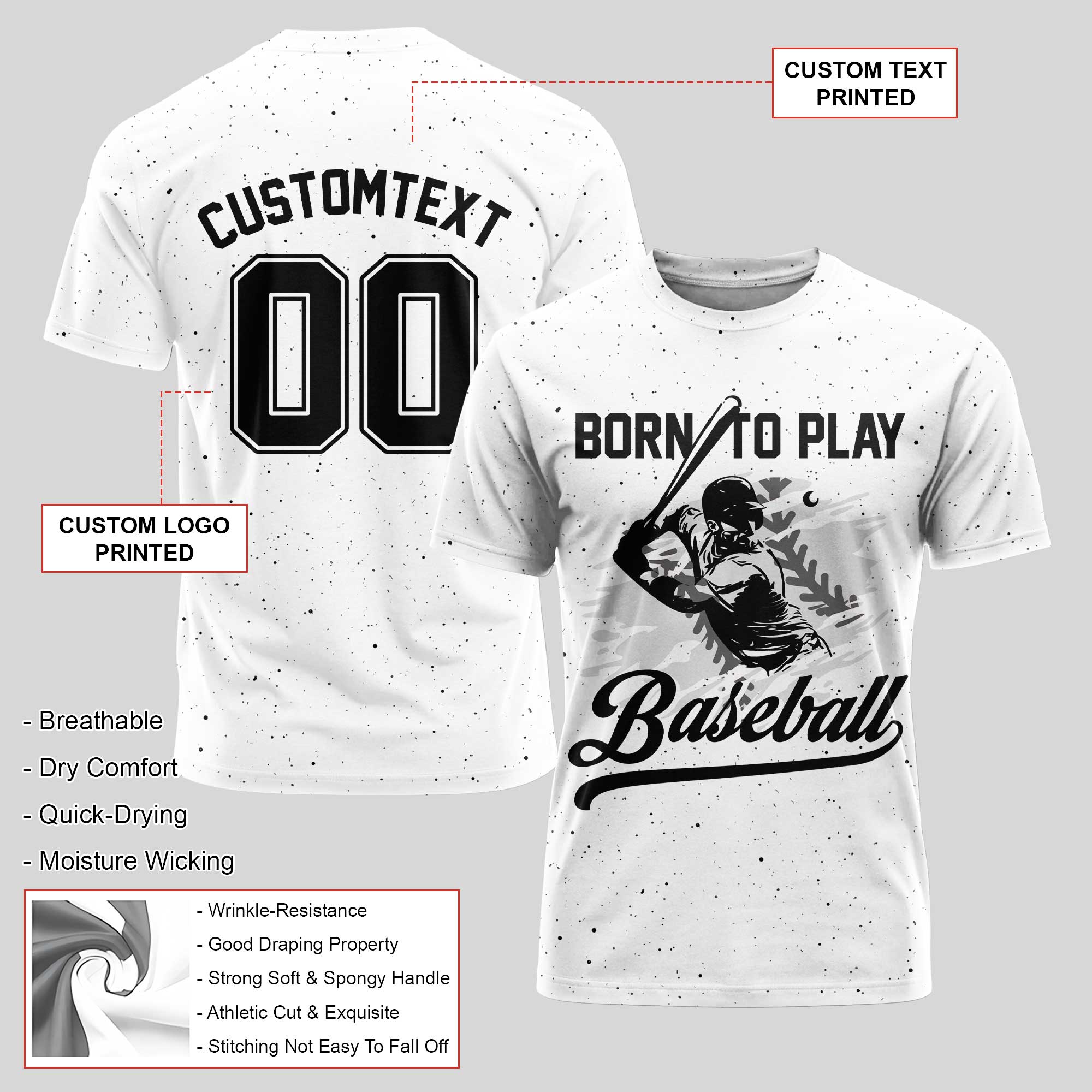 Custom Born To Play Baseball - Custom Text Custom Number Baseball Shirts