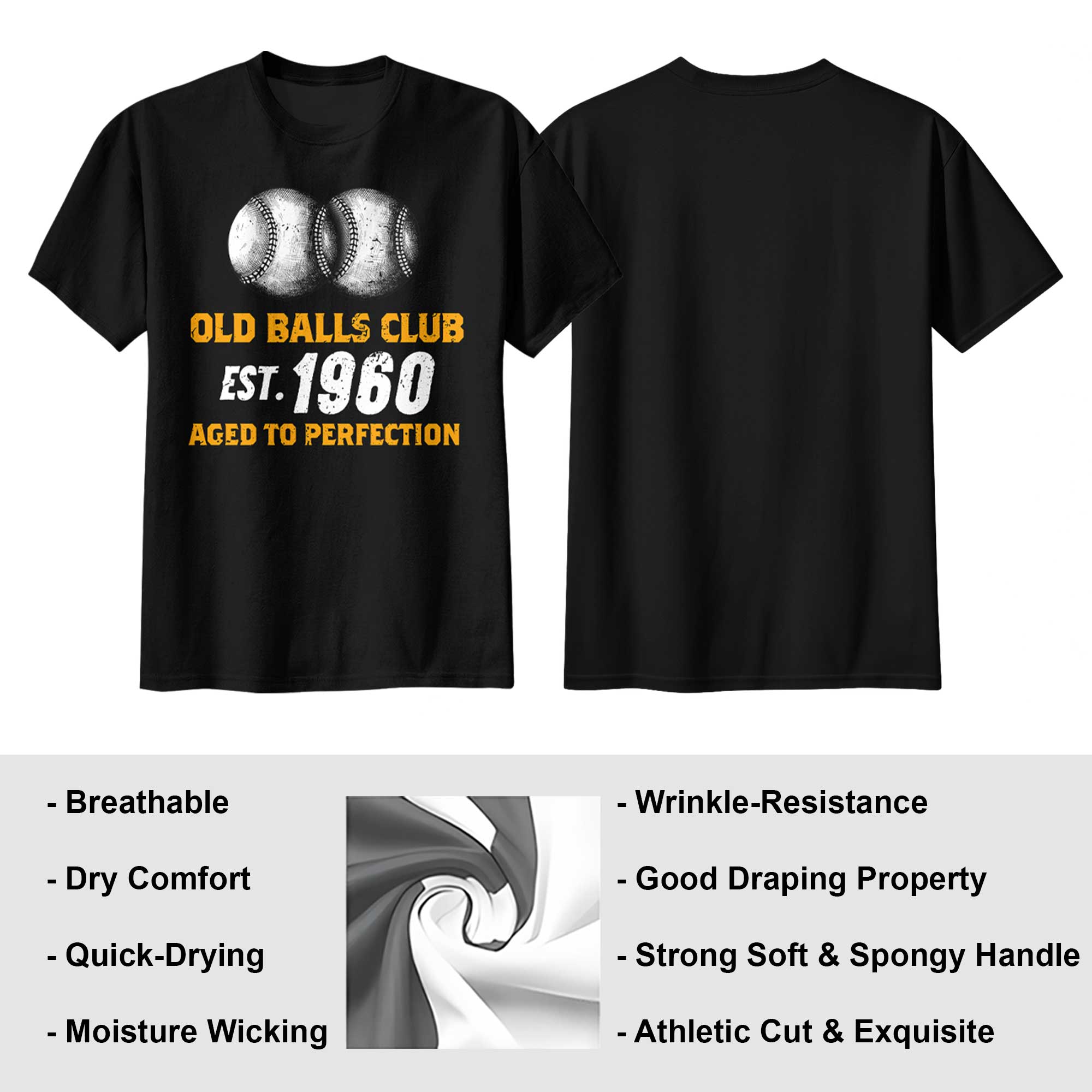 Old Balls Club Aged To Perfection - Black White Baseball T-Shirt