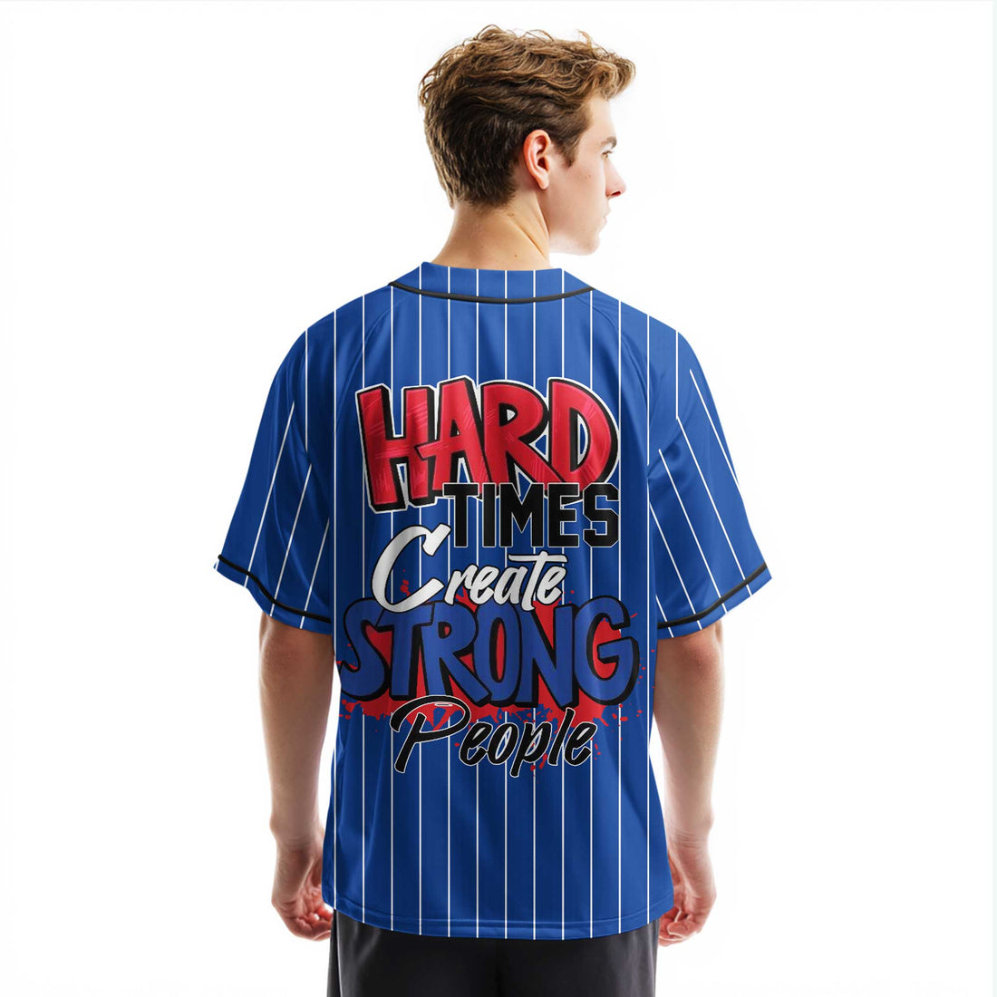 Hard Times Create Strong People - Custom Royal Blue Black Baseball Jersey