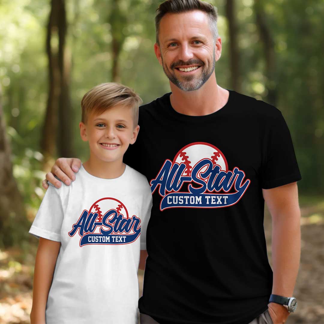 All Star Baseball - Custom Black White Baseball T-Shirt