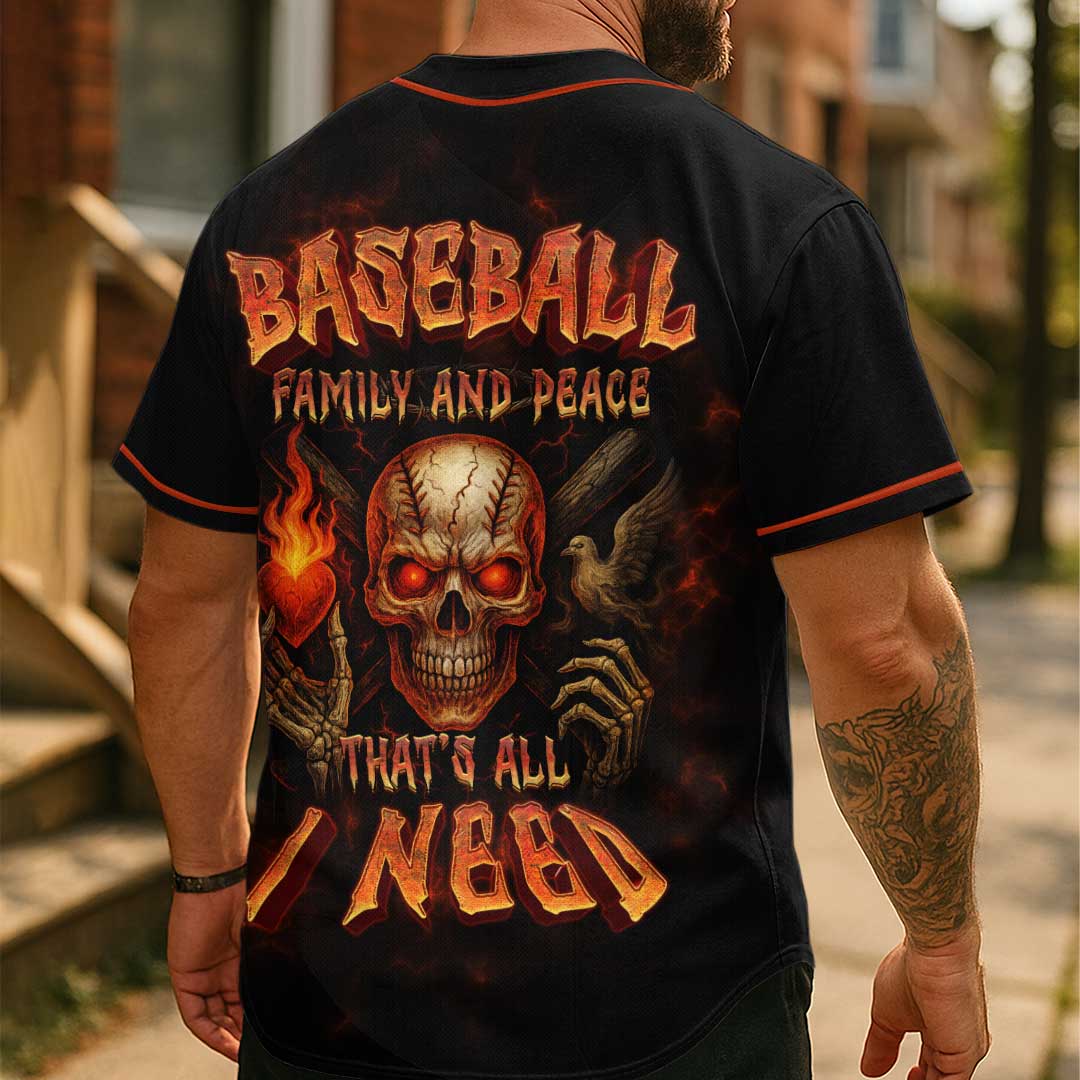 Baseball, Family and Peace - Custom Black Skull Baseball Jersey