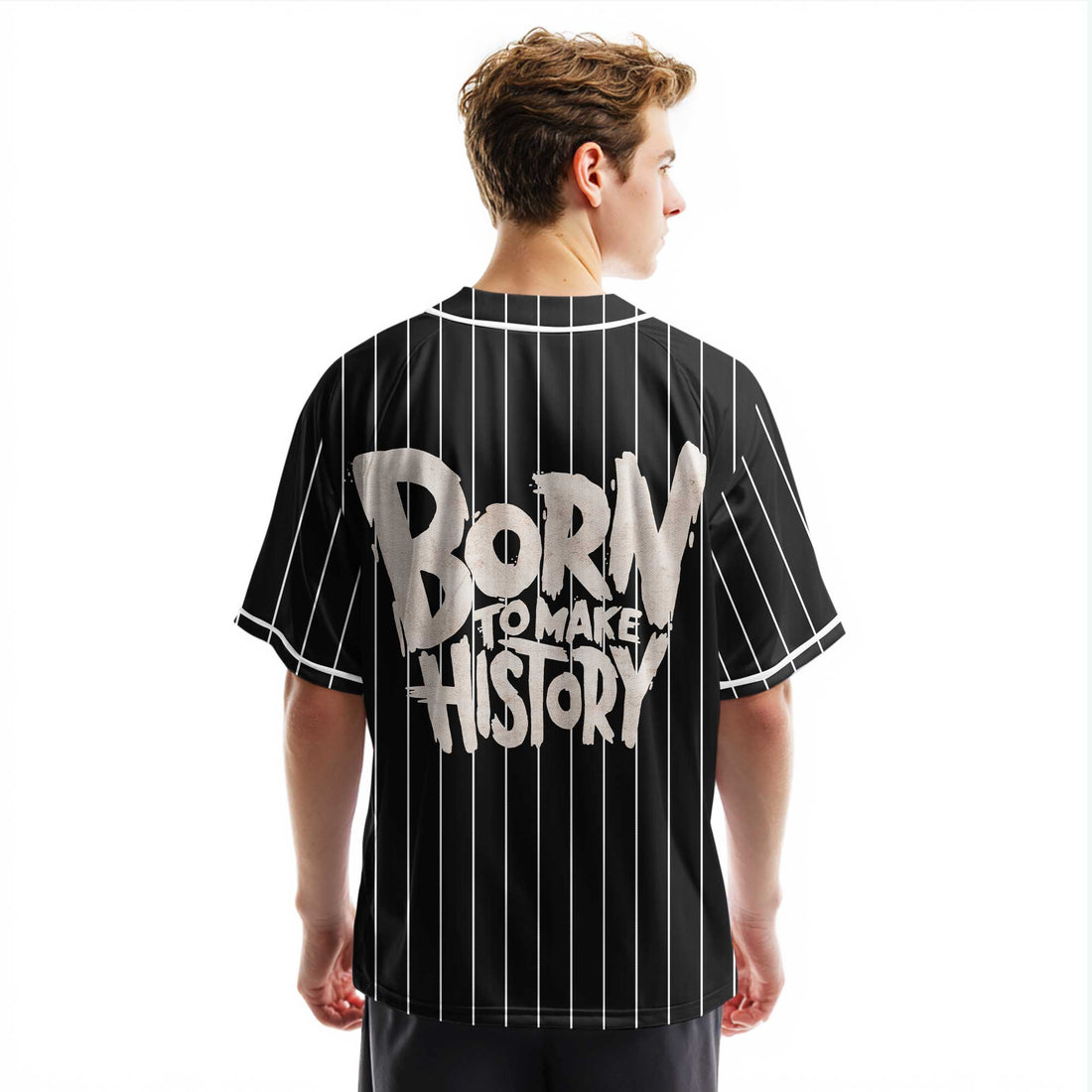 Born To Make History - Custom Black White Baseball Jersey