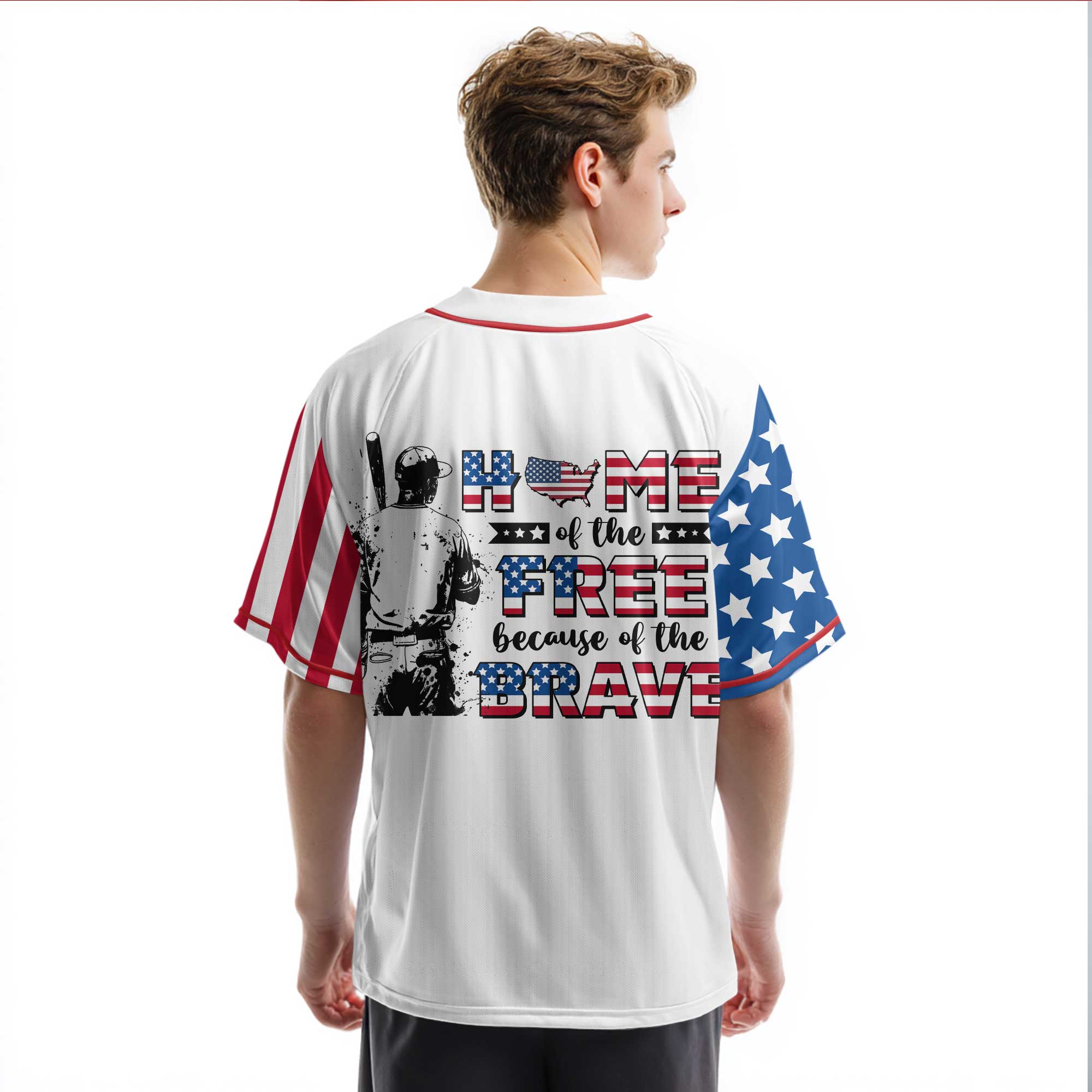 Home Of The Free Because Of The Brave - Custom Baseball Jersey - 4th of July Jersey for Baseball Lovers