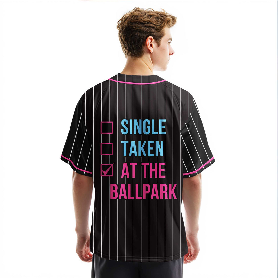 Not Single Not Taken At The Ballpark - Custom Black and Pink Baseball Jersey