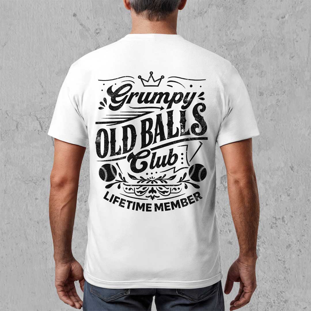 Lifetime Member of Grumpy Old Balls Club - Black White Baseball T-Shirt