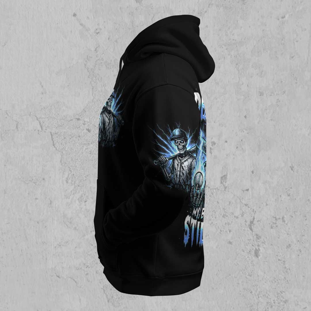 Dead Inside But Bat and Balls Still Work - Custom Black Skull Baseball Hoodie