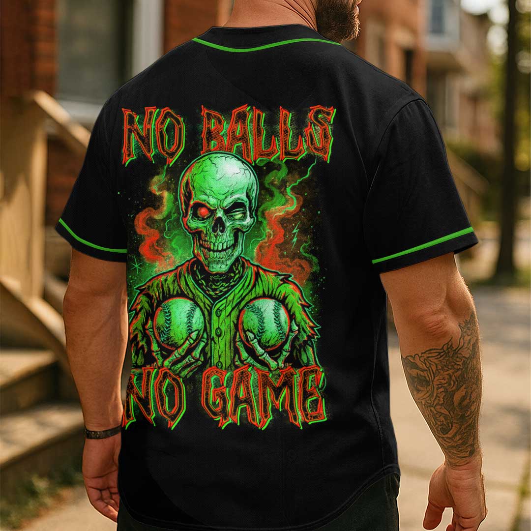 No Balls No Game - Custom Black Skull Baseball Jersey