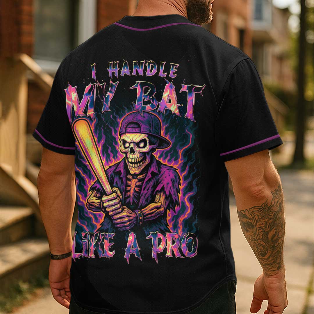 Handle My Bat Like A Pro - Custom Black Skull Baseball Jersey