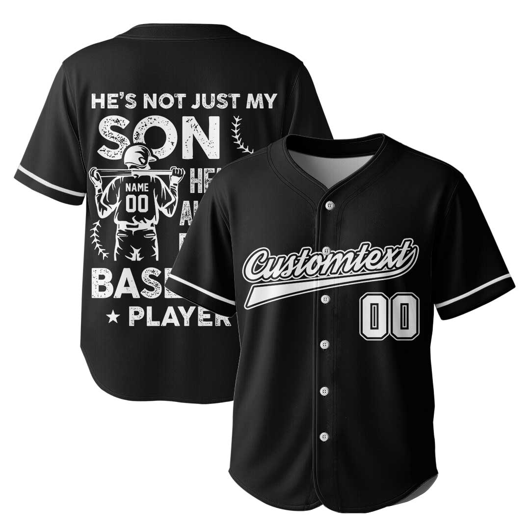 He's Not Just My Son He’s Also My Favorite Baseball Player - Custom Navy White Baseball Jersey