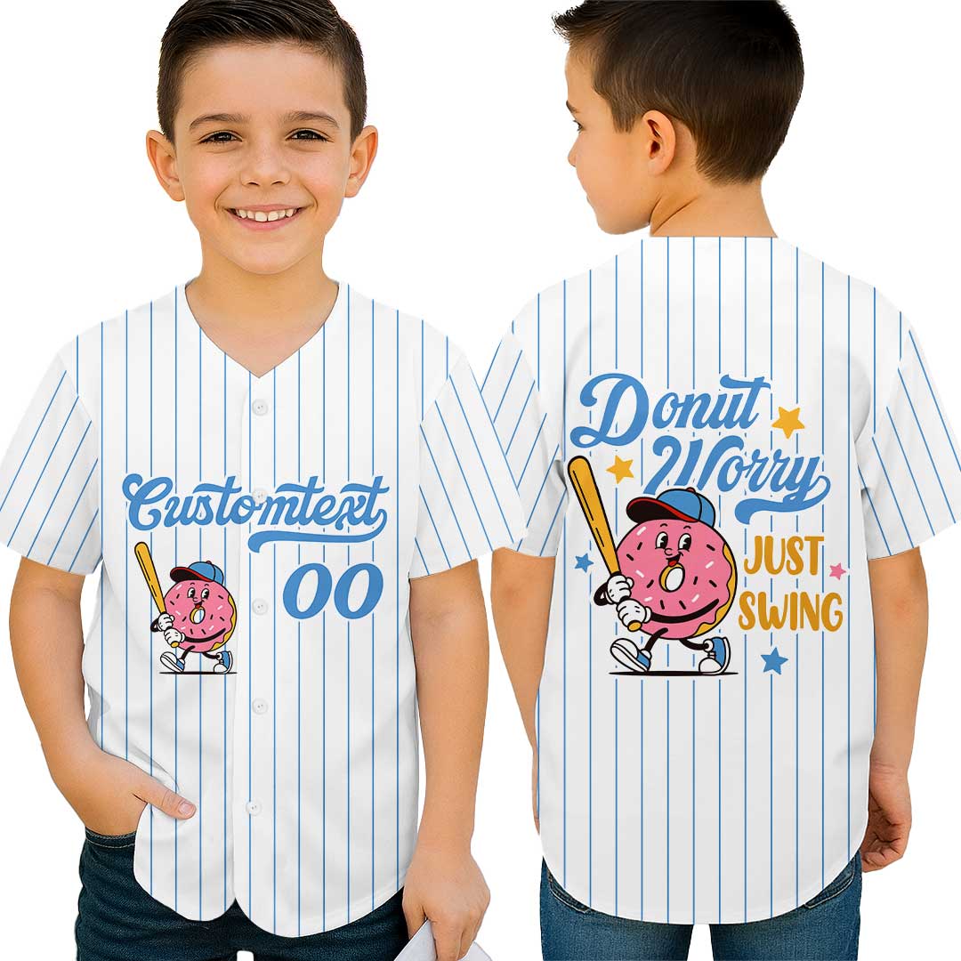 Donut Worry Just Swing - Custom Groovy White Baseball Jersey
