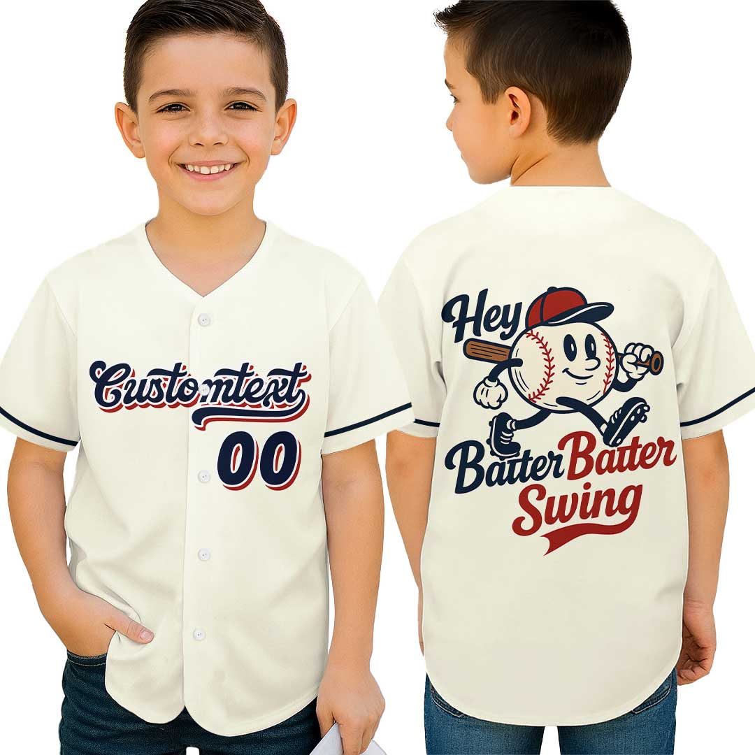 Hey Batter Batter Swing - Custom Groovy Cream Baseball Jersey