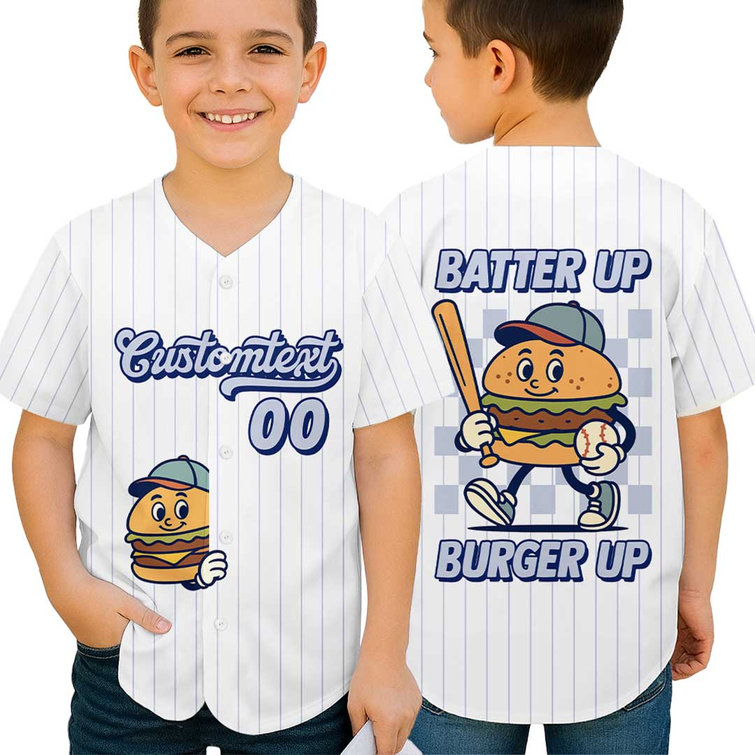 Batter Up Burger Up - Custom Groovy White Baseball Jersey