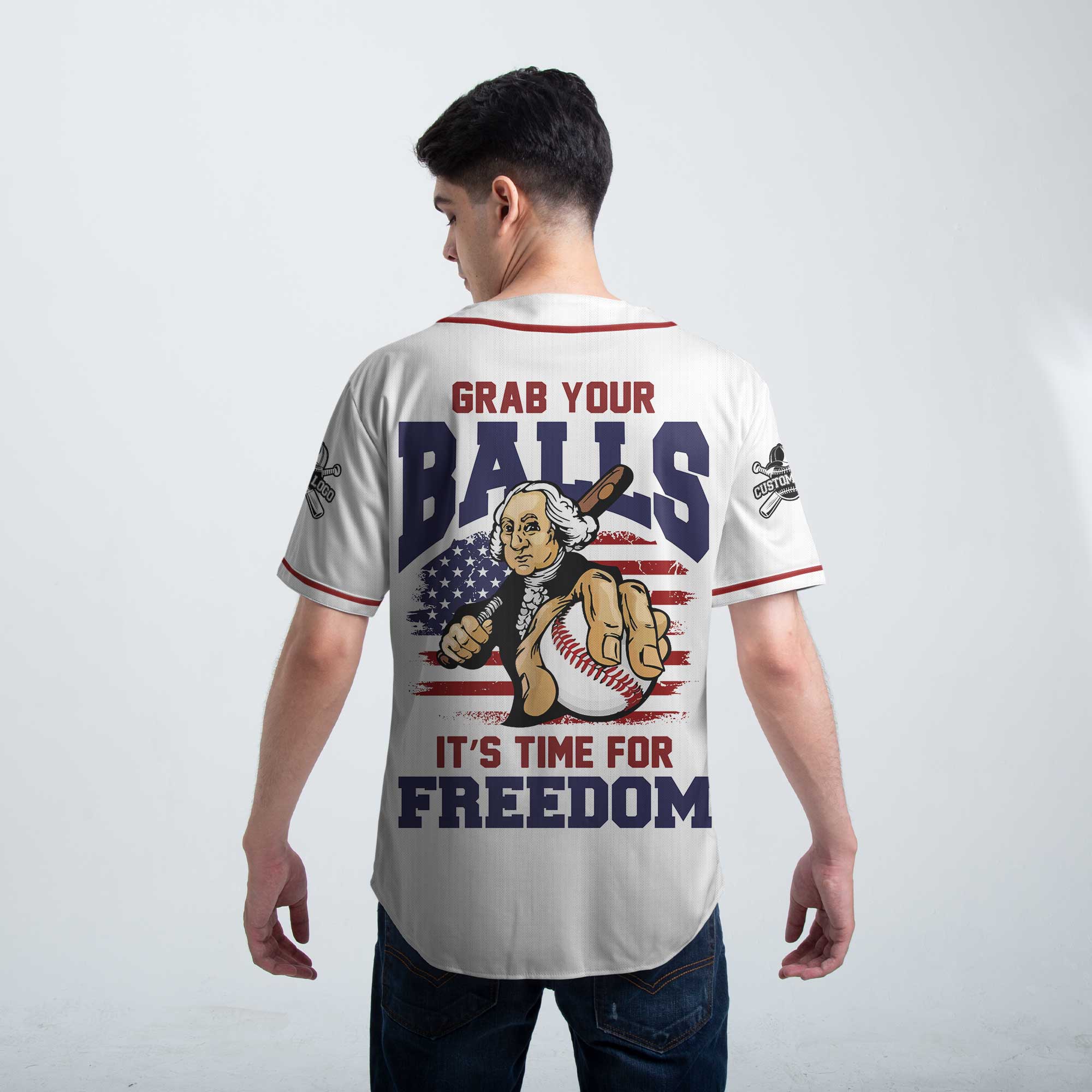 It's Time For Freedom - Custom White Red Pinstripes Baseball Jersey