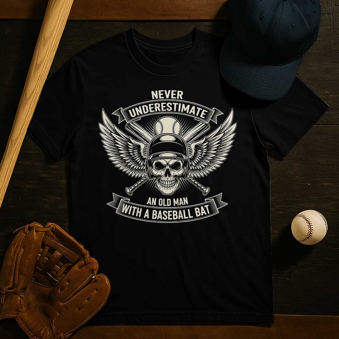 Never Underestimate Old Man - Black Navy Baseball T-Shirt