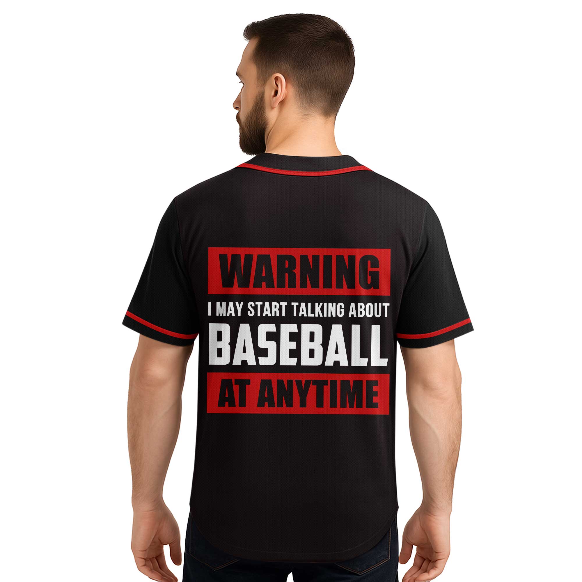 Warning: Nonstop Yapping About Baseball - Custom Black and Red Baseball Jersey