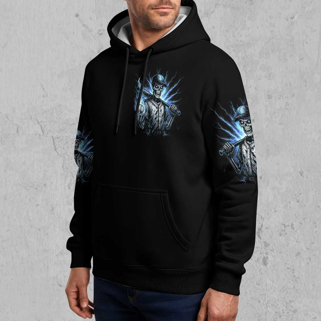 Dead Inside But Bat and Balls Still Work - Custom Black Skull Baseball Hoodie
