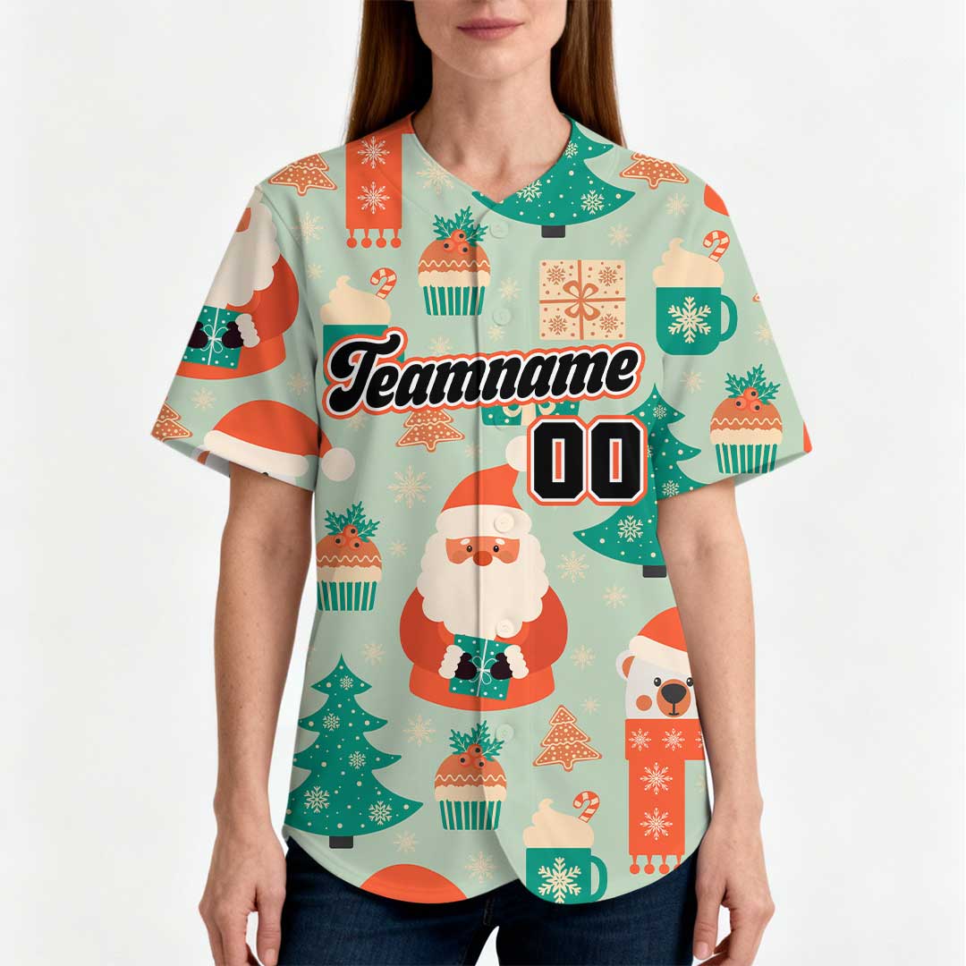 Custom Baseball Jersey with Santa and Bear Christmas Pattern