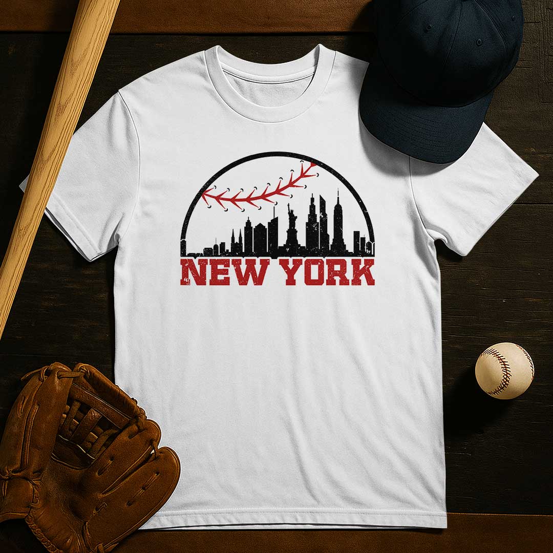 New York State Baseball - Black White Baseball T-Shirt