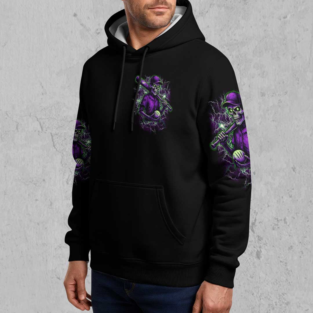 My Bat Is Big My Patience Is Not - Custom Black Skull Baseball Hoodie