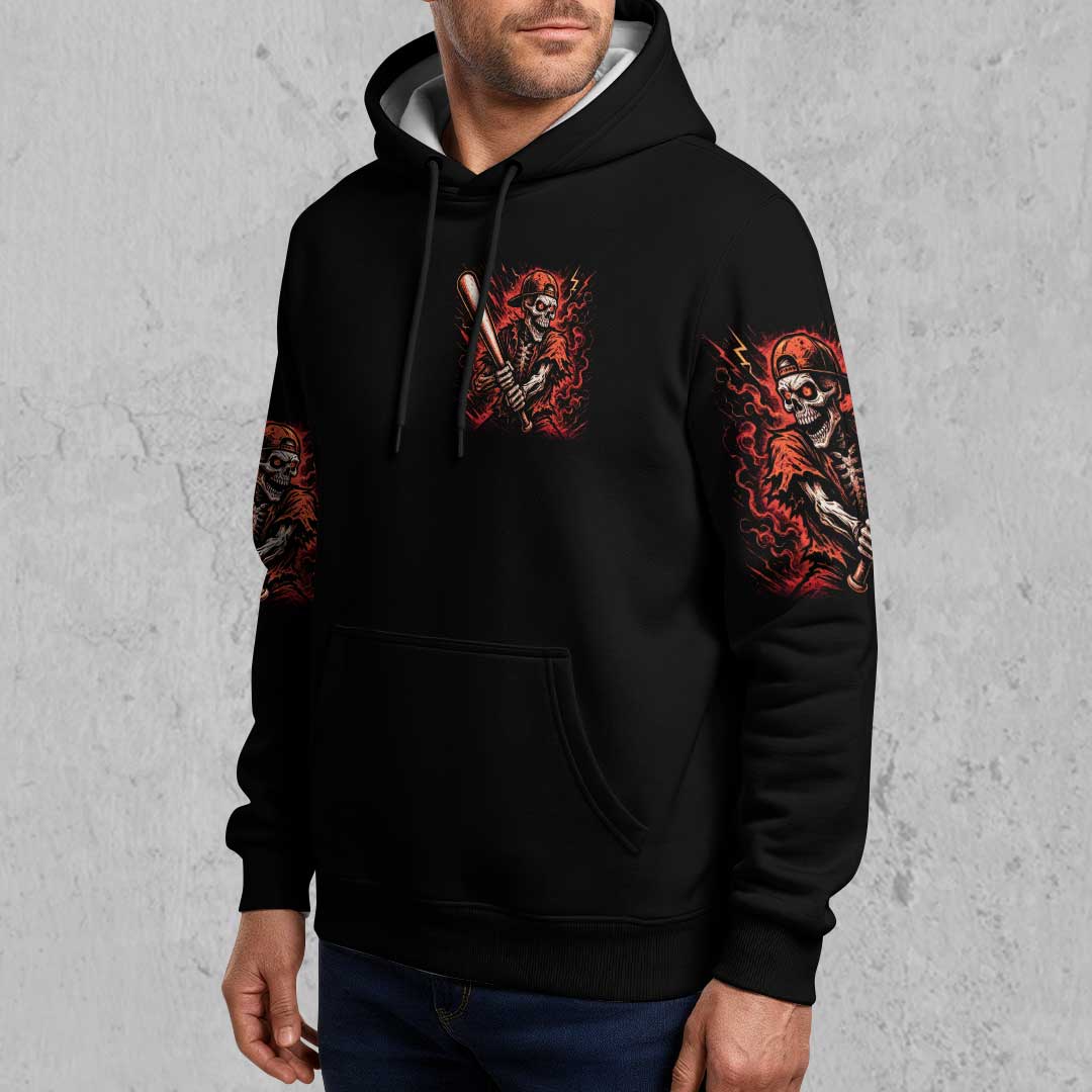 Thick Bat Wild Swing - Custom Black Skull Baseball Hoodie