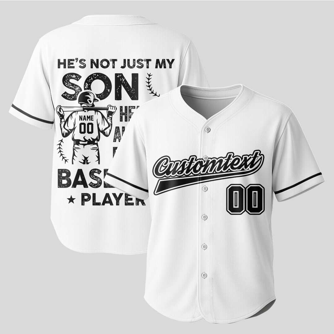 He's Not Just My Son He’s Also My Favorite Baseball Player - Custom Navy White Baseball Jersey