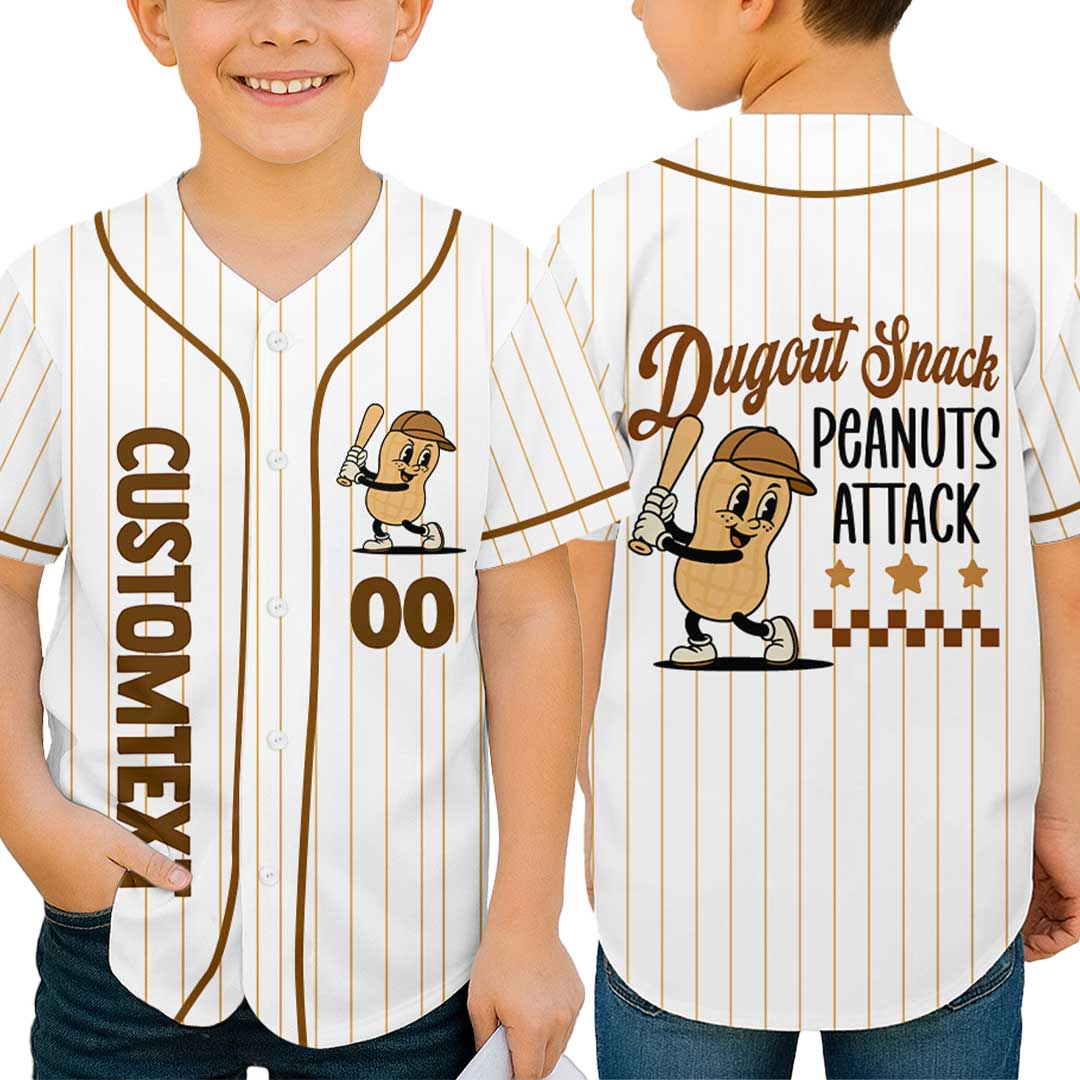 Dugout Snack Peanuts Attack - Custom Groovy Cream Baseball Jersey