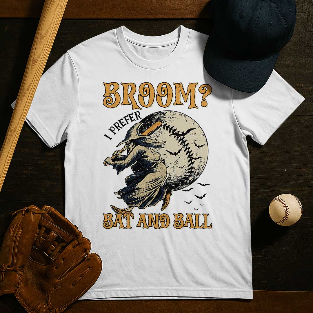 A Witch Prefers Bat And Ball Black White Baseball Halloween T-Shirt
