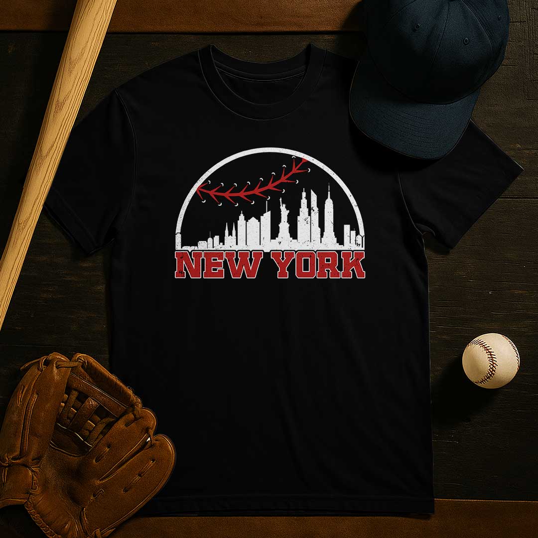 New York State Baseball - Black White Baseball T-Shirt