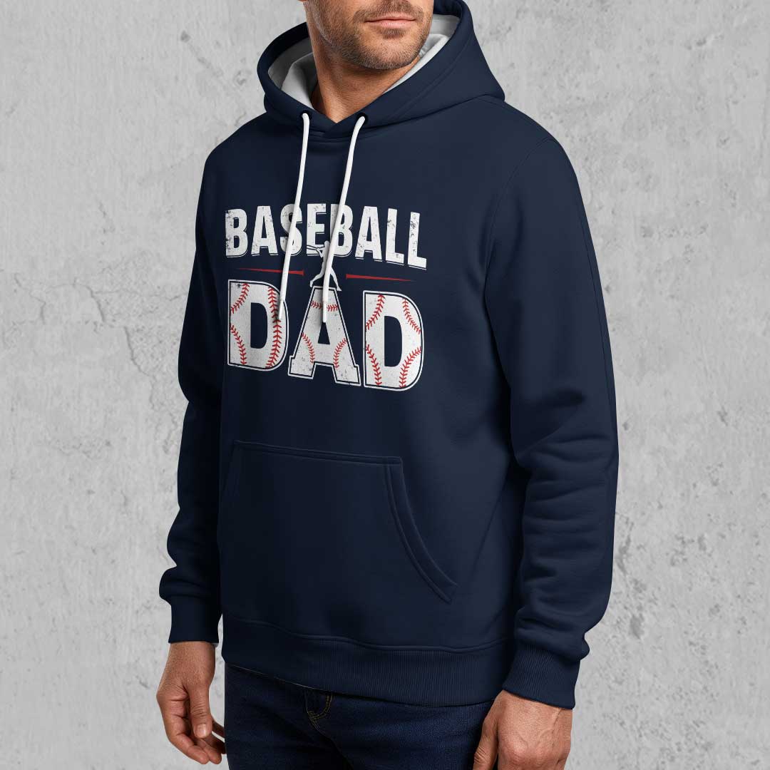 A Dad Who Is Always At The Ballpark - Navy and Grey Dad Baseball Hoodie
