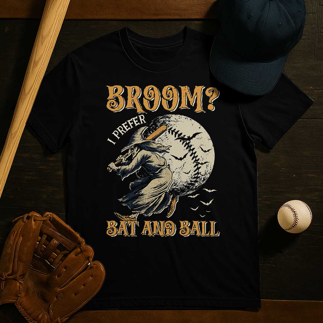 A Witch Prefers Bat And Ball Black White Baseball Halloween T-Shirt